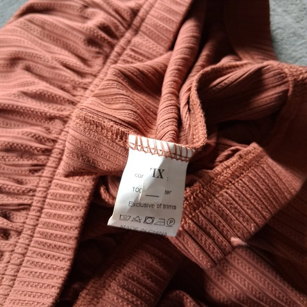 NWT Cupshe Pajama Set  XL Terracotta Ribbed Lace Trim Cami and Pants Loungewear
